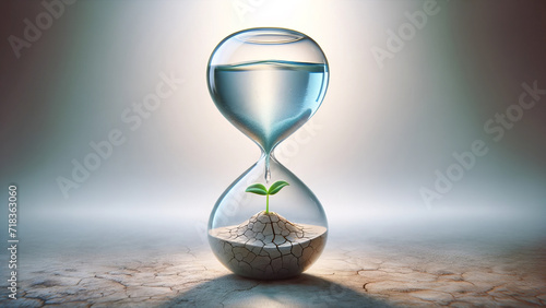 Green Sprout Rises in Cracked Earth Hourglass