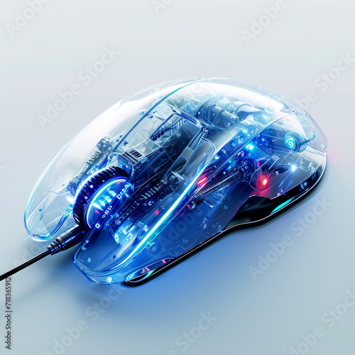 Photo of a Transparent Blue Wheel Computer Mouse
