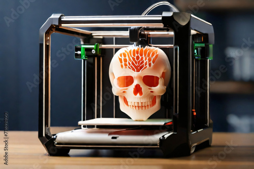 3D Drucker druckt einen Totenkopf 