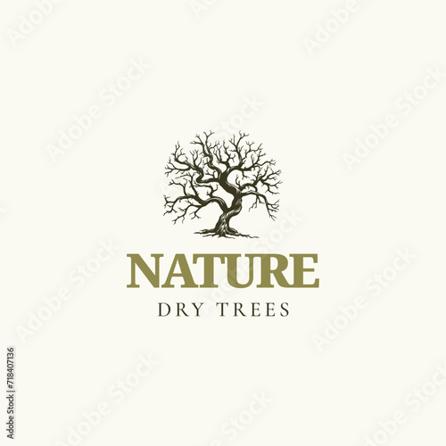 Dry Tree Vector Logo Template. Tree Logo. Black Branch Tree or Naked trees silhouettes