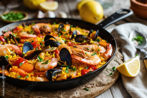 Seafood paella dark pan