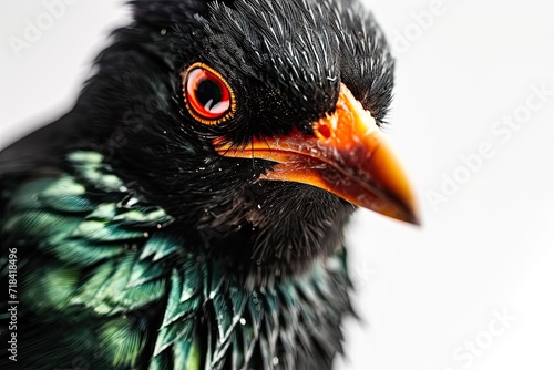 Portrait angry pose of Hill Myna on white background AI Generative