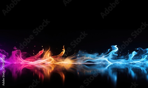 Abstract blue and purple fire flames on a black background. Design element