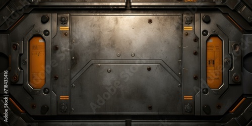 A metal door with a metal panel and a metal frame. Generative AI.