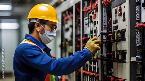 worker is using automatic power supply to run electricity in the whole industry