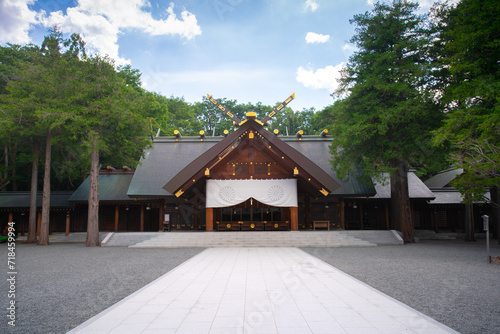 Hokkaido Jingu, a Shinto shrine enshrines four spirits including soul of Emperor Meiji and early explorers of Hokkaido such as Mamiya Rinzo, sited in Maruyama Park, Chuo-ku, Sapporo, Hokkaido, Japan