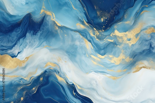 Luxury abstract fluid art painting background alcohol ink technique white and blue color 