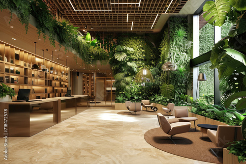 Green biophilic design of workplace office for business work