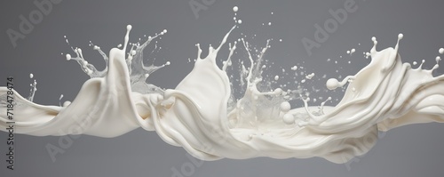 White wavy splashes of milk in the photo on a gray Background. generative AI