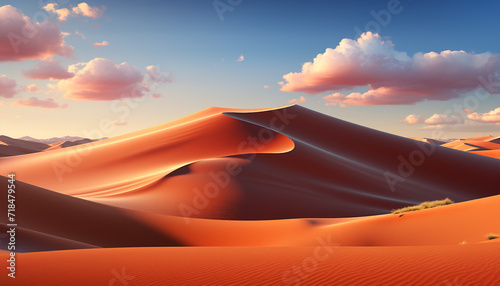 Majestic mountain range, curved sand dunes, sunset paints nature beauty generated by AI