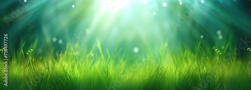 Green grass in the morning with the effect of water splashes on its surface and bright light from above.. generative AI