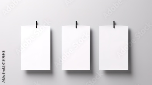 Row of white blank note paper in photo on gray background. generative AI