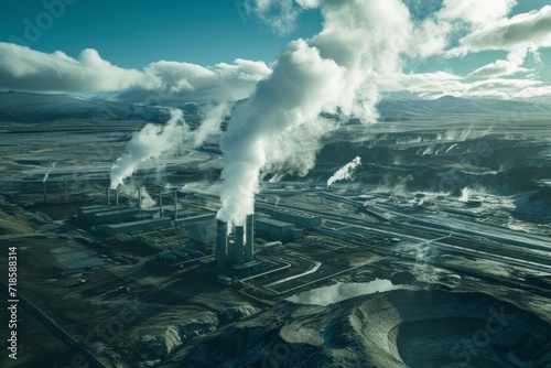 A geothermal power plant taps into Earth's natural heat, harnessing it for sustainable energy production and contributing to eco-friendly power solutions.