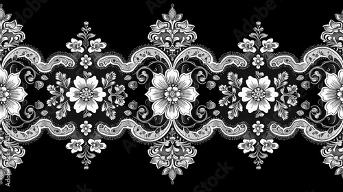 Motif dentelle de Calais aux motifs variés et floraux inspirés du baroque et de la Renaissance, seamless pattern