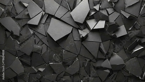 Abyssal Deconstruction: Black 3D Illustration of Abstract Broken Fragments"