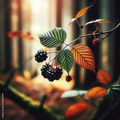 blackberry on branch | blackberry bush in autumn | high resolution image at 300 DPI for printing or digitally use