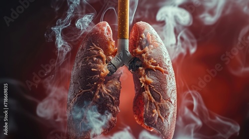 A smoker's lungs are spoiled sick from the tobacco smoke of cigarettes. The harm of smoking. banner