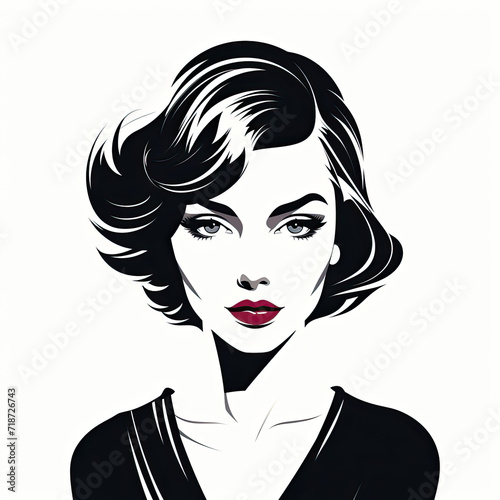 Silhouette of a cute lady. The model girl shows a hairstyle on medium and short hair, for hair dresser, logos, cards 