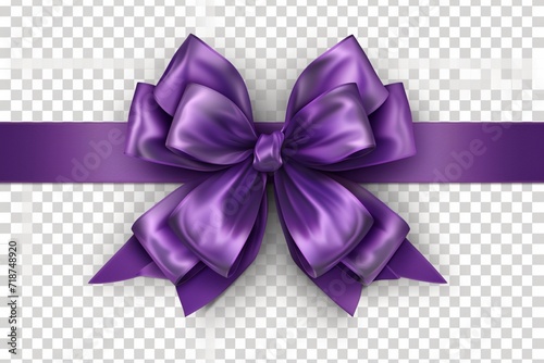 Realistic, shiny purple bow and ribbon on transparent background
