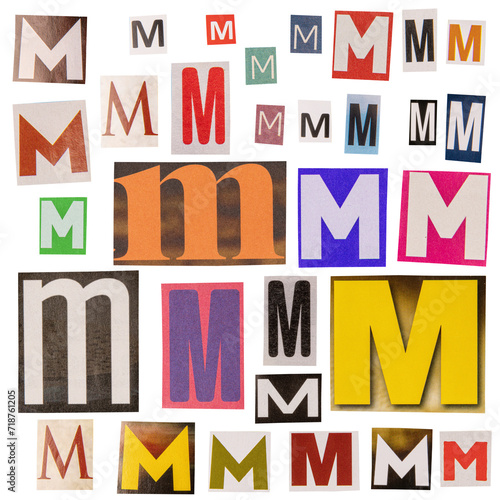 Letter M cut out from newspapers