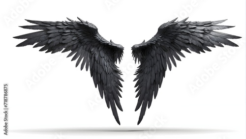 photo of black angel wings isolated on white background