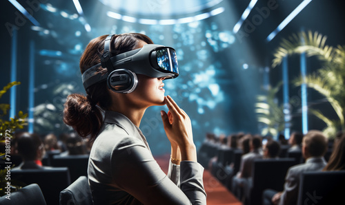 Innovative Remote Work: Woman in Virtual Reality Conference Session
