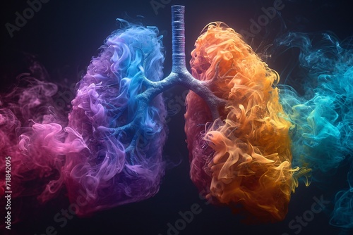 Colorful Lungs in Smoke: A Vibrant Visual of the Respiratory System Generative AI