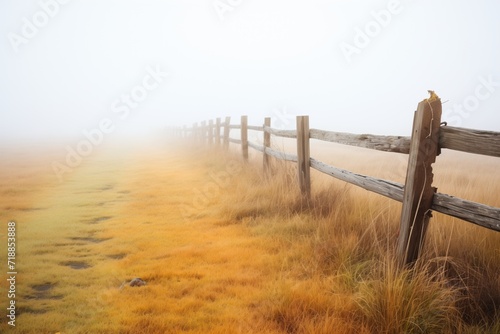 splitrail fence trailing off into the foggy landscape