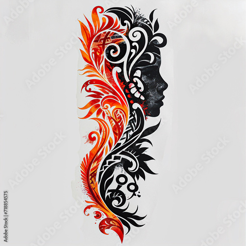 Polynesian style design for tattoo or t-shirt print flat vector generative ai