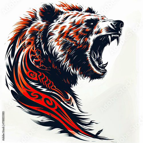 Bear polynesian style design for tattoo or t-shirt print flat vector generative ai