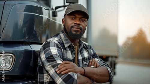 Confident black truck driver looking at camera
