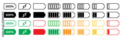 Phone full and empty battery vector icon set. smartphone battery level status indicator symbol collection.