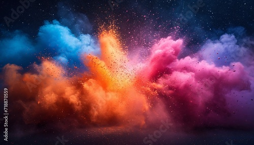 Colorful Explosion of Pink, Blue, and Orange Powder Generative AI
