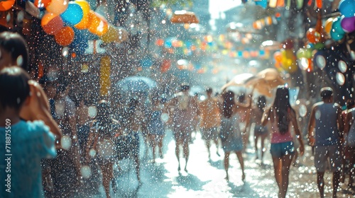 Vibrant Songkran street celebration