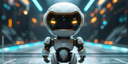 A white robot character with a mechanical arm, combining vintage aesthetics with modern design.