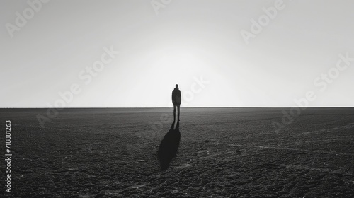 Silhouette of a man standing in the middle of the desert.