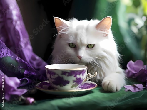cat with cup of tea