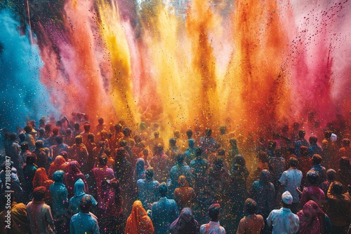 Colorful Celebration: A Vibrant Crowd at the Holi Festival Generative AI