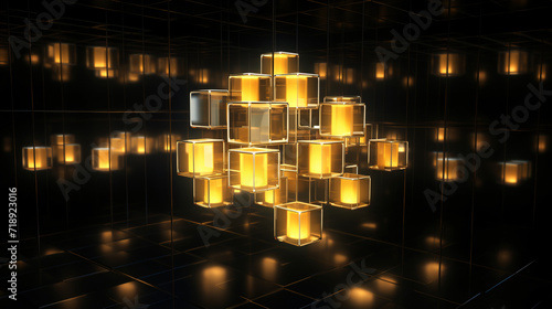 3d render many small yellow light bulbs in the shape