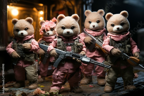The sisyphean battle fighting teddy bear wars rambo teddy bears on the battle field armed to the teeeth, wounded loosing stuffing tilt angle giger cinematic still 32k ugd