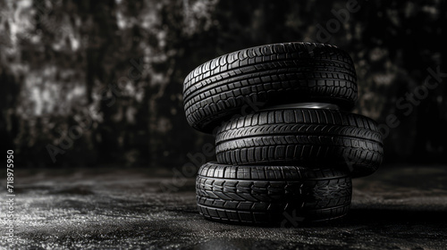 Car tires on a black background. Internet store online concept. Generative AI