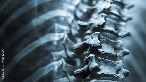 X ray film of the spine reveals cervical spondylosis, illuminated to emphasize each vertebra