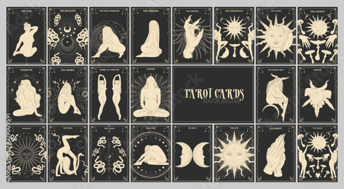 vintage vintage style deck of tarot cards. magical predictions of the future, mysterious characters. 