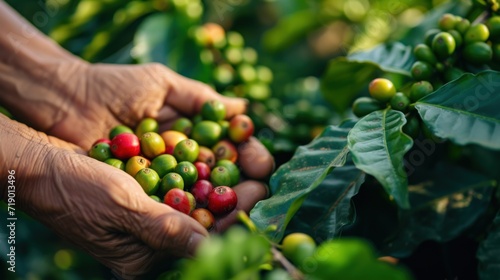 Arabica coffee produced by farmers Robusta and Arabica coffee beans by farmer Gia Lai's hands