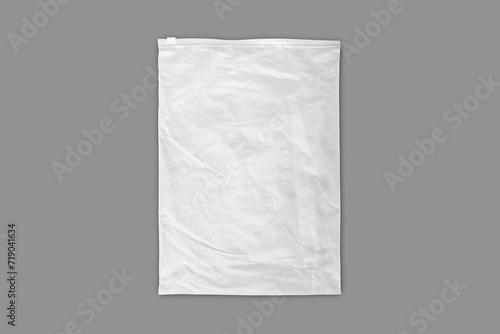 Black and white plastic bag with zip lock mockup isolated on background. Empty zipper polyethylene package mockup. 3d rendering.