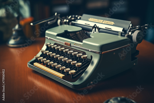 Old vintage typewriter on the wooden table