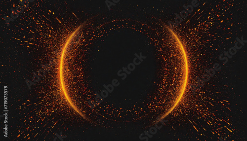 Grainy gradient orange red yellow black noise texture banner abstract background, glowing burning ring dark background
