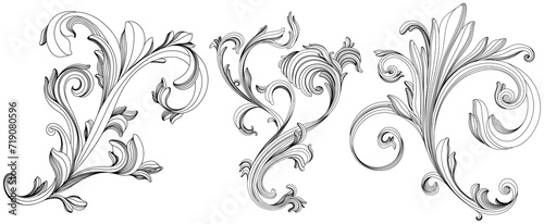 Hand drawn baroque decorative set. Element filigree calligraphy for design collection.