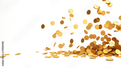 Golden coins cut out. Gold falling coin on transparent background