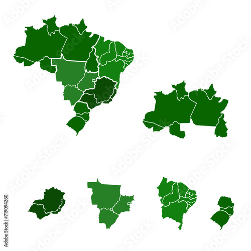 Map of Brazil. Mapa do Brasil e seus estados vazado.